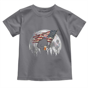 Bigfoot Drinking Beer 4th of July Toddler T Shirt Sasquatch Hiking Moon American Flag TS14 Charcoal Print Your Wear
