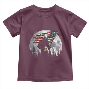 Bigfoot Drinking Beer 4th of July Toddler T Shirt Sasquatch Hiking Moon American Flag TS14 Maroon Print Your Wear