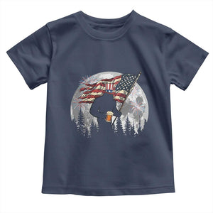 Bigfoot Drinking Beer 4th of July Toddler T Shirt Sasquatch Hiking Moon American Flag TS14 Navy Print Your Wear