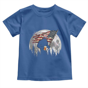 Bigfoot Drinking Beer 4th of July Toddler T Shirt Sasquatch Hiking Moon American Flag TS14 Royal Blue Print Your Wear