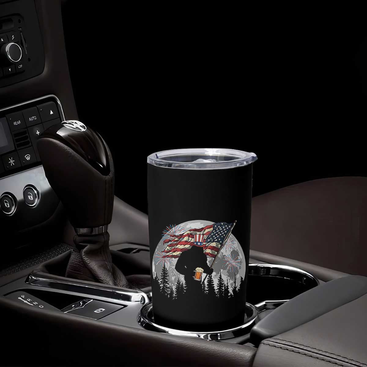 Bigfoot Drinking Beer 4th of July Tumbler Cup Sasquatch Hiking Moon American Flag TS14 Print Your Wear
