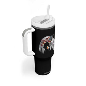 Bigfoot Drinking Beer 4th of July Tumbler With Handle Sasquatch Hiking Moon American Flag TS14 Print Your Wear
