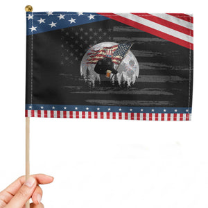 Bigfoot Drinking Beer 4th of July Patriotic Handheld Flag Sasquatch Hiking Moon American Flag TS14 Distressed 8.2" × 5.5" Black Blue Print Your Wear
