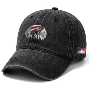 Bigfoot Drinking Beer 4th of July Washed Cotton Baseball Cap Sasquatch Hiking Moon American Flag TS14 Print Your Wear