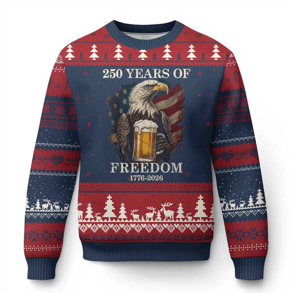 250 Years Of Freedom Ugly Christmas Sweater Bald Eagle Drinking Beer American Flag TS14 Navy Red Print Your Wear