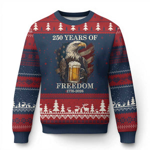 250 Years Of Freedom Ugly Christmas Sweater Bald Eagle Drinking Beer American Flag TS14 Navy Red Print Your Wear