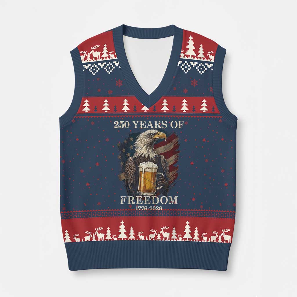 250 Years Of Freedom V-Neck Knit Sweater Vest Bald Eagle Drinking Beer American Flag TS14 Navy Red Print Your Wear