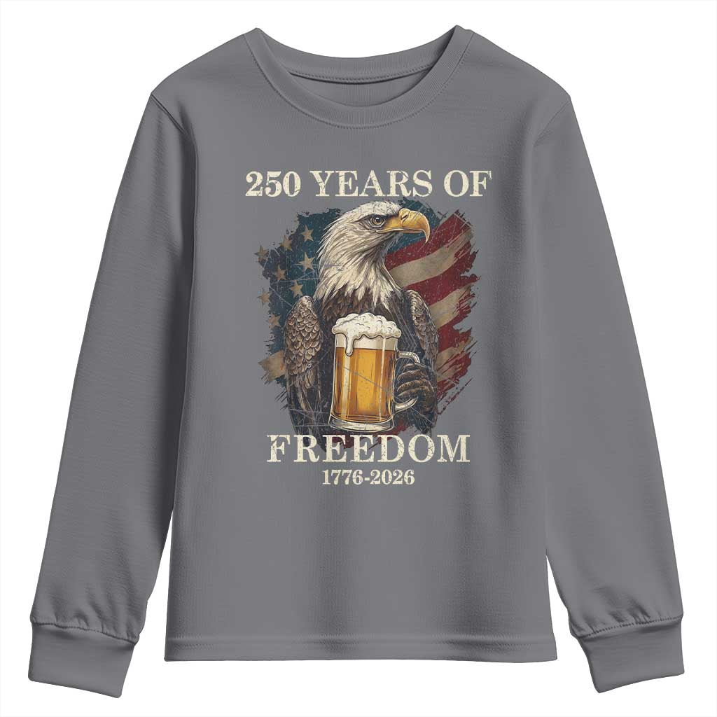 250 Years Of Freedom Youth Sweatshirt Bald Eagle Drinking Beer American Flag TS14 Charcoal Print Your Wear