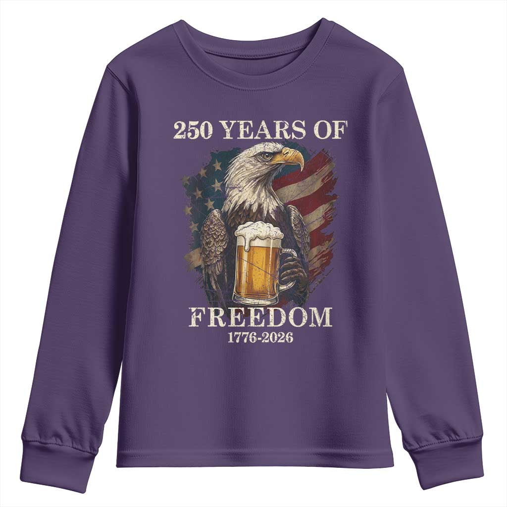 250 Years Of Freedom Youth Sweatshirt Bald Eagle Drinking Beer American Flag TS14 Purple Print Your Wear