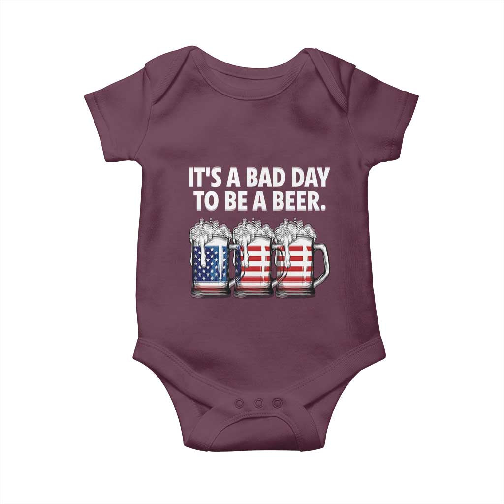 Beer American Flag 4th of July Baby Onesie Bad Day to Be A Beer TS14 Maroon Print Your Wear