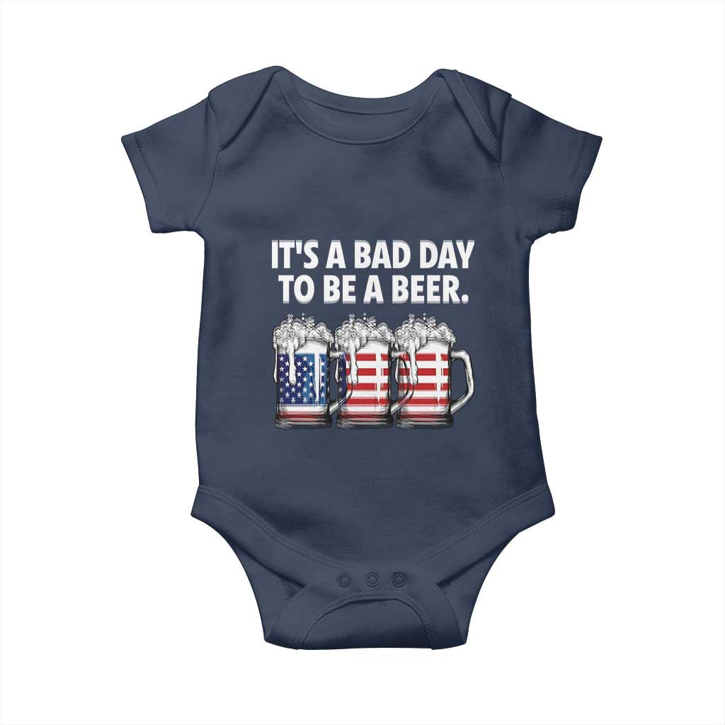 Beer American Flag 4th of July Baby Onesie Bad Day to Be A Beer TS14 Navy Print Your Wear