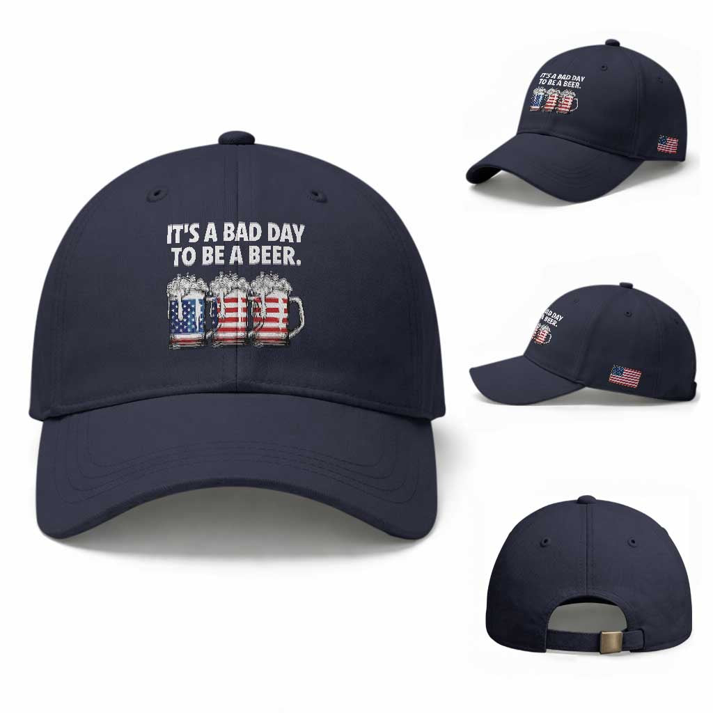 Beer American Flag 4th of July Baseball Cap Bad Day to Be A Beer TS14 Baseball Cap Universal Fit Navy Print Your Wear