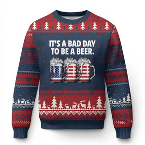 Beer American Flag 4th of July Ugly Christmas Sweater Bad Day to Be A Beer TS14 Navy Red Print Your Wear