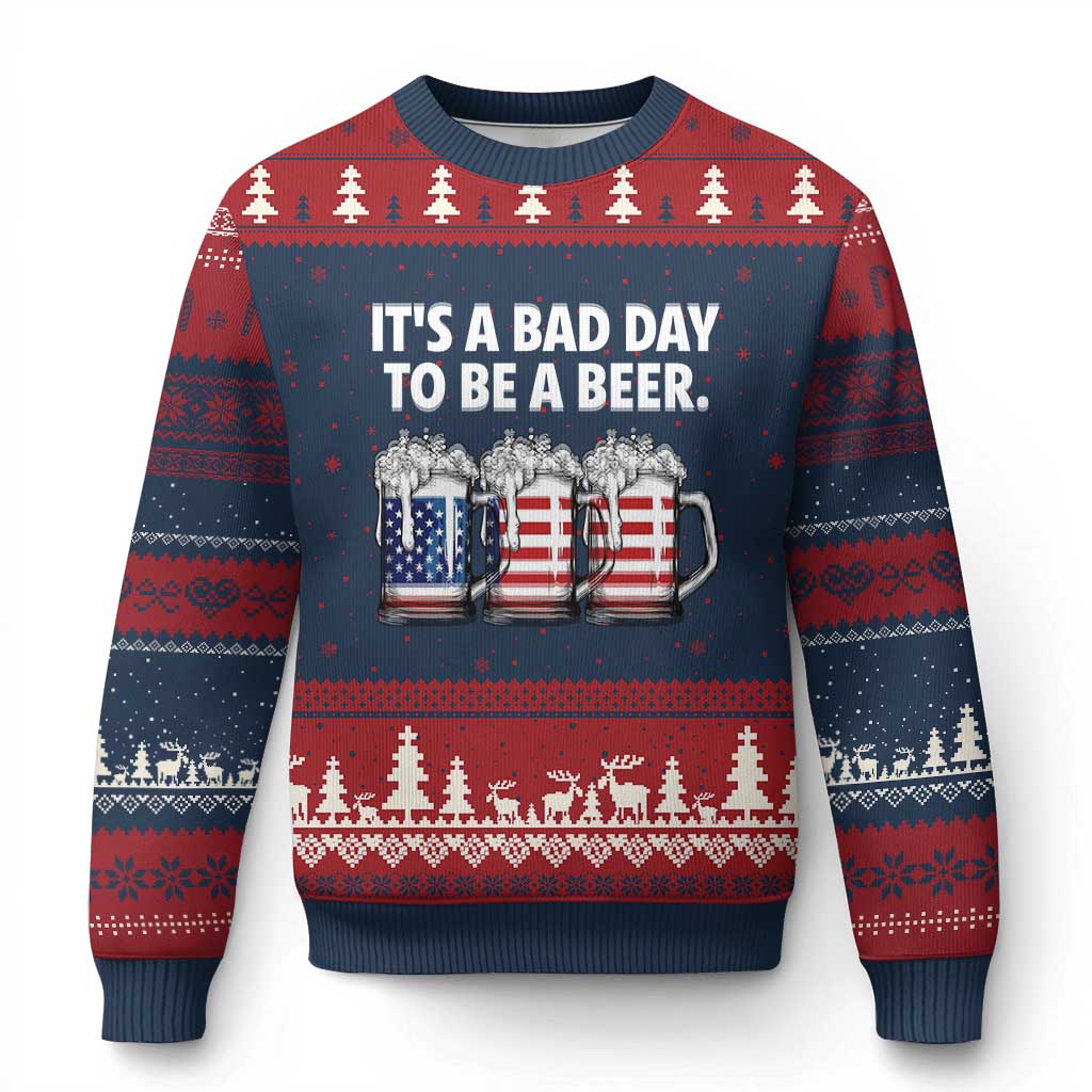 Beer American Flag 4th of July Ugly Christmas Sweater Bad Day to Be A Beer TS14 Navy Red Print Your Wear
