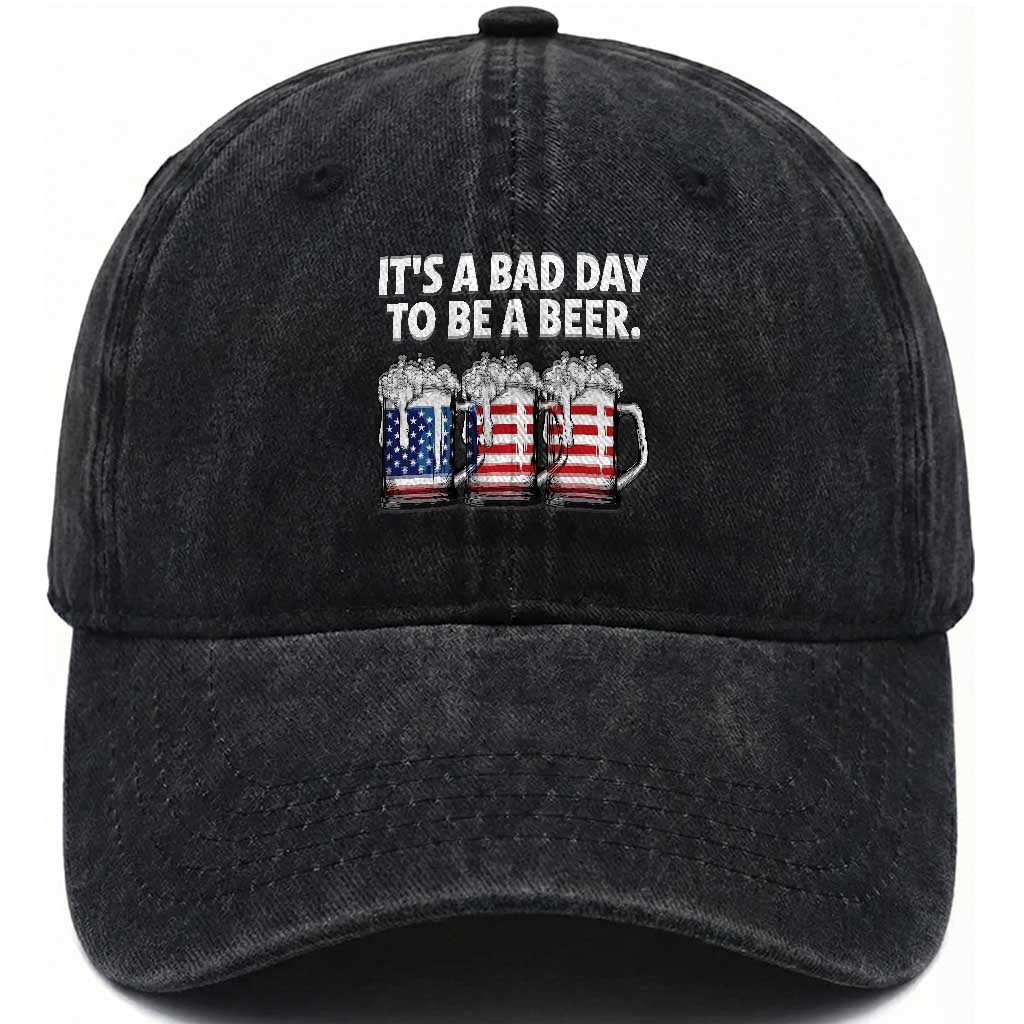 Beer American Flag 4th of July Washed Cotton Baseball Cap Bad Day to Be A Beer TS14 Print Your Wear