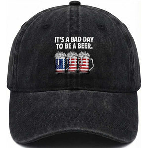 Beer American Flag 4th of July Washed Cotton Baseball Cap Bad Day to Be A Beer TS14 Print Your Wear