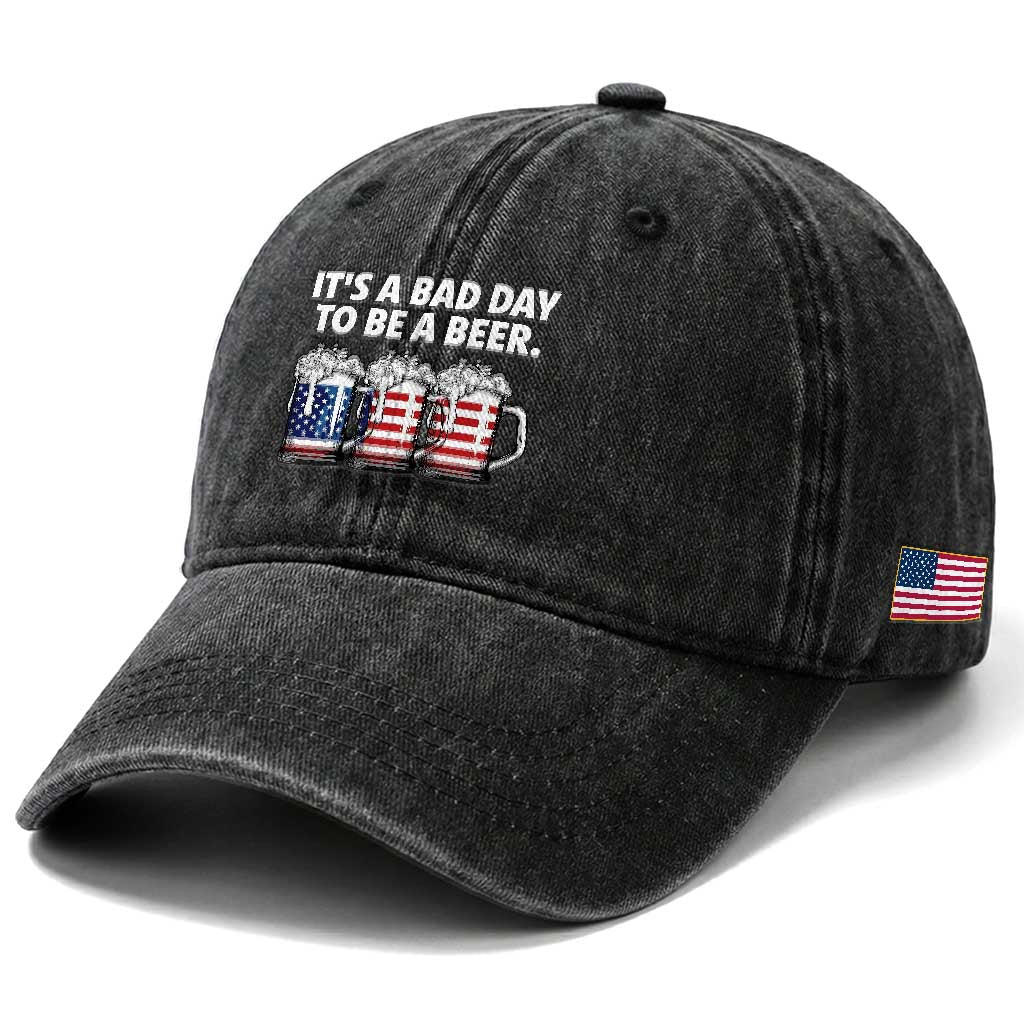 Beer American Flag 4th of July Washed Cotton Baseball Cap Bad Day to Be A Beer TS14 Print Your Wear
