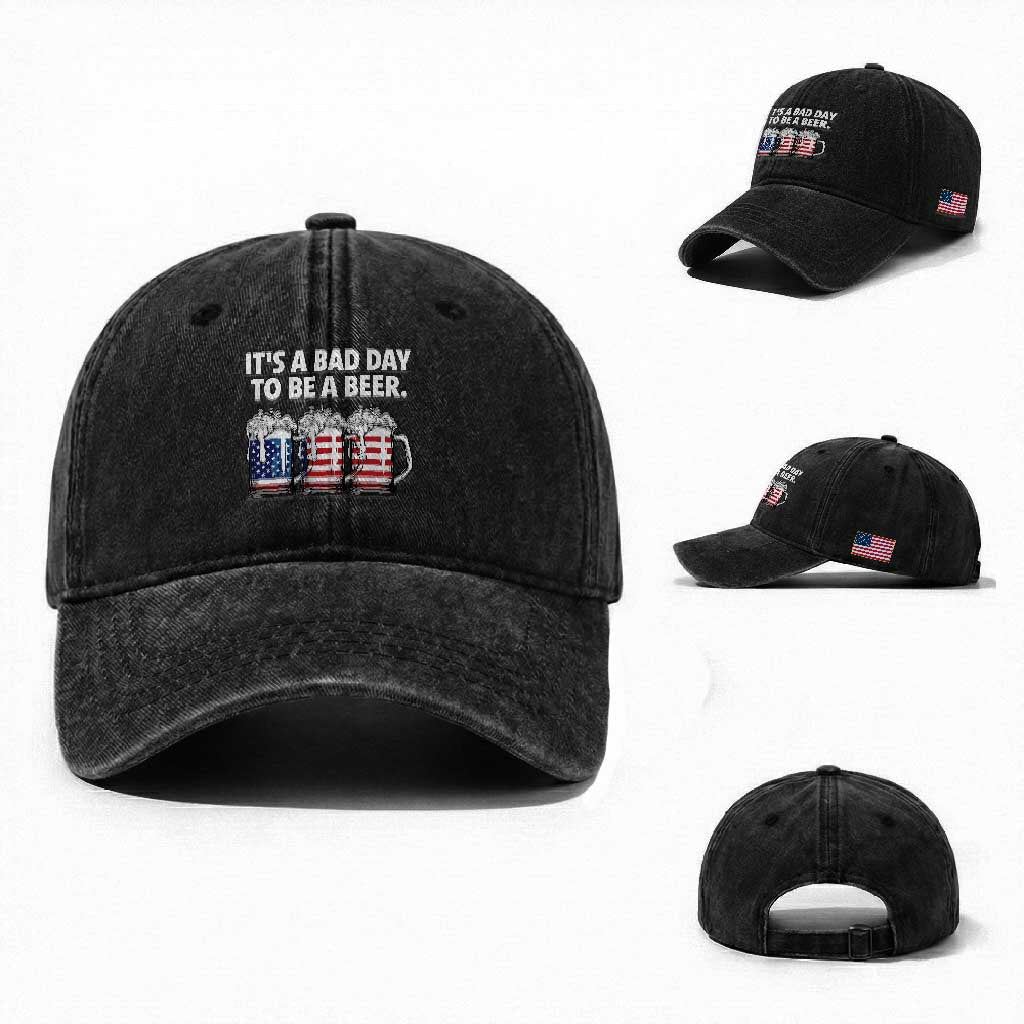 Beer American Flag 4th of July Washed Cotton Baseball Cap Bad Day to Be A Beer TS14 Washed Cap Universal Fit Black Print Your Wear