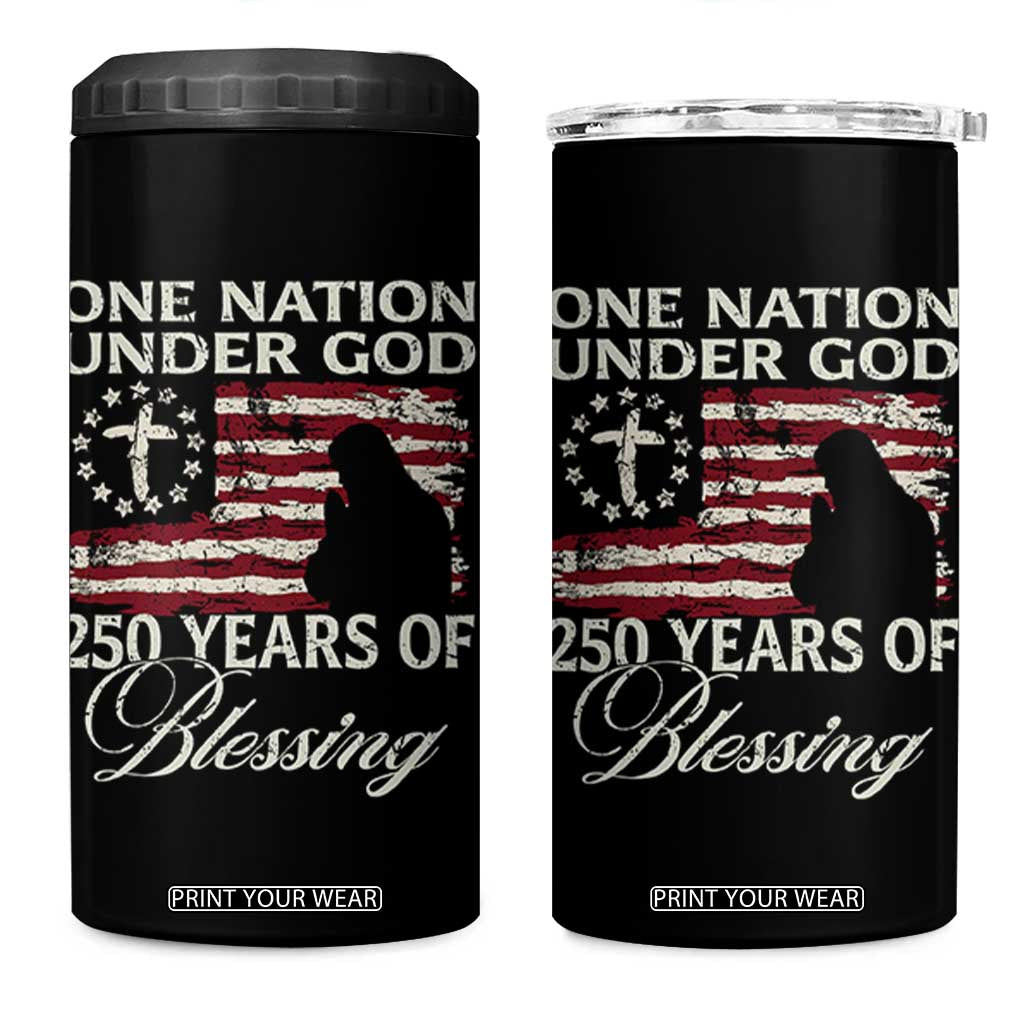 250th Anniversary USA 4 in 1 Can Cooler Tumbler One Nation Under God 250 Years Of Blessing TS14 One Size: 16 oz Black Print Your Wear