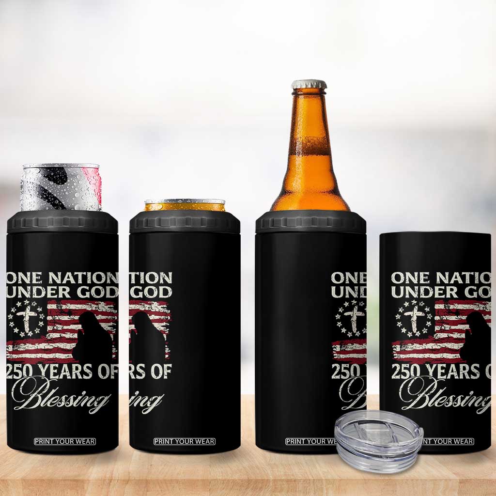 250th Anniversary USA 4 in 1 Can Cooler Tumbler One Nation Under God 250 Years Of Blessing TS14 Print Your Wear