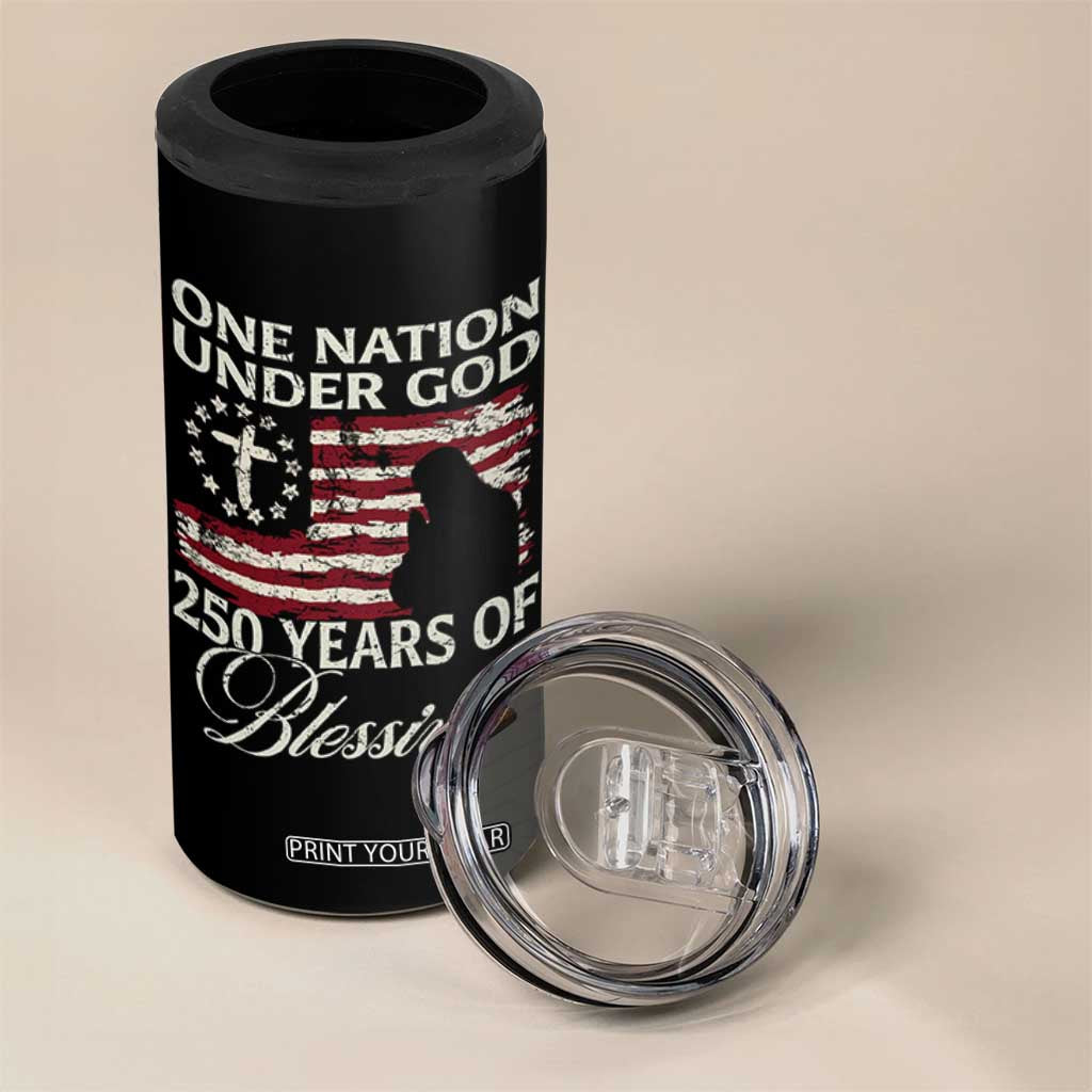 250th Anniversary USA 4 in 1 Can Cooler Tumbler One Nation Under God 250 Years Of Blessing TS14 Print Your Wear