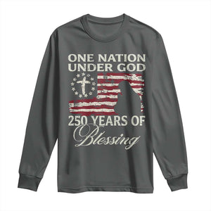 250th Anniversary USA Long Sleeve Shirt One Nation Under God 250 Years Of Blessing TS14 Dark Heather Print Your Wear