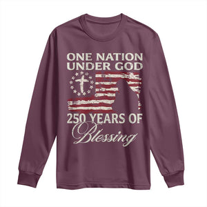250th Anniversary USA Long Sleeve Shirt One Nation Under God 250 Years Of Blessing TS14 Maroon Print Your Wear