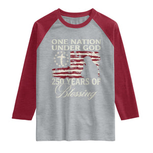250th Anniversary USA Raglan Shirt One Nation Under God 250 Years Of Blessing TS14 Heather Gray Heather Red Print Your Wear