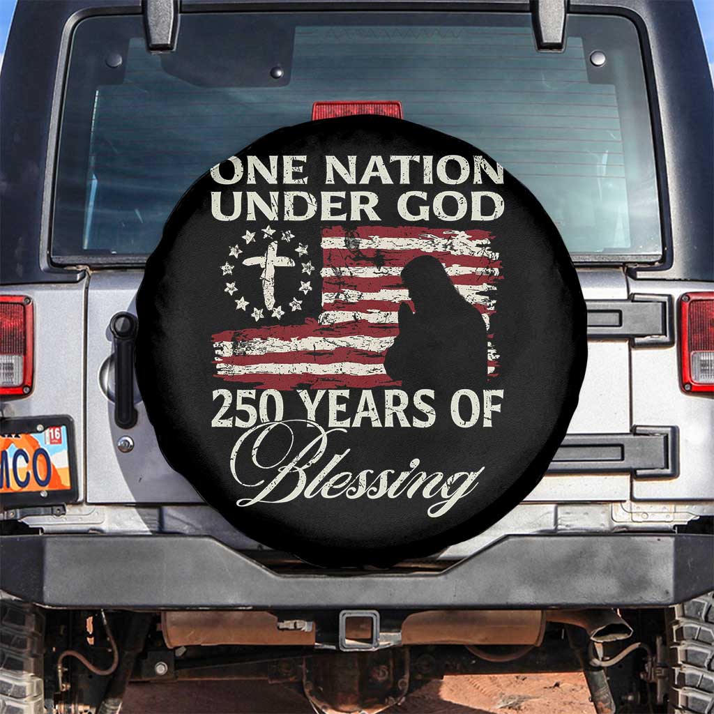 250th Anniversary USA Spare Tire Cover One Nation Under God 250 Years Of Blessing TS14 No hole Black Print Your Wear