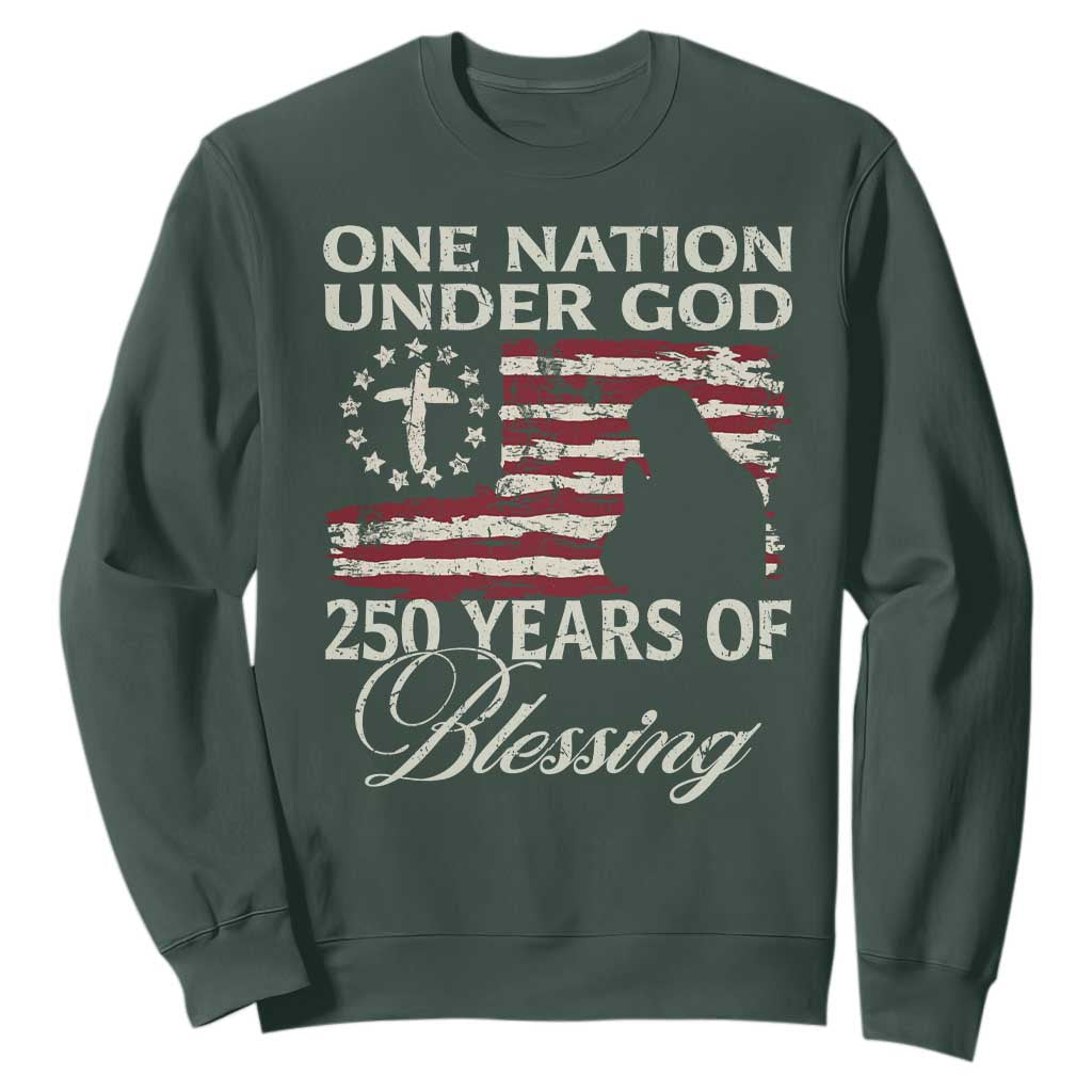250th Anniversary USA Sweatshirt One Nation Under God 250 Years Of Blessing TS14 Dark Forest Green Print Your Wear