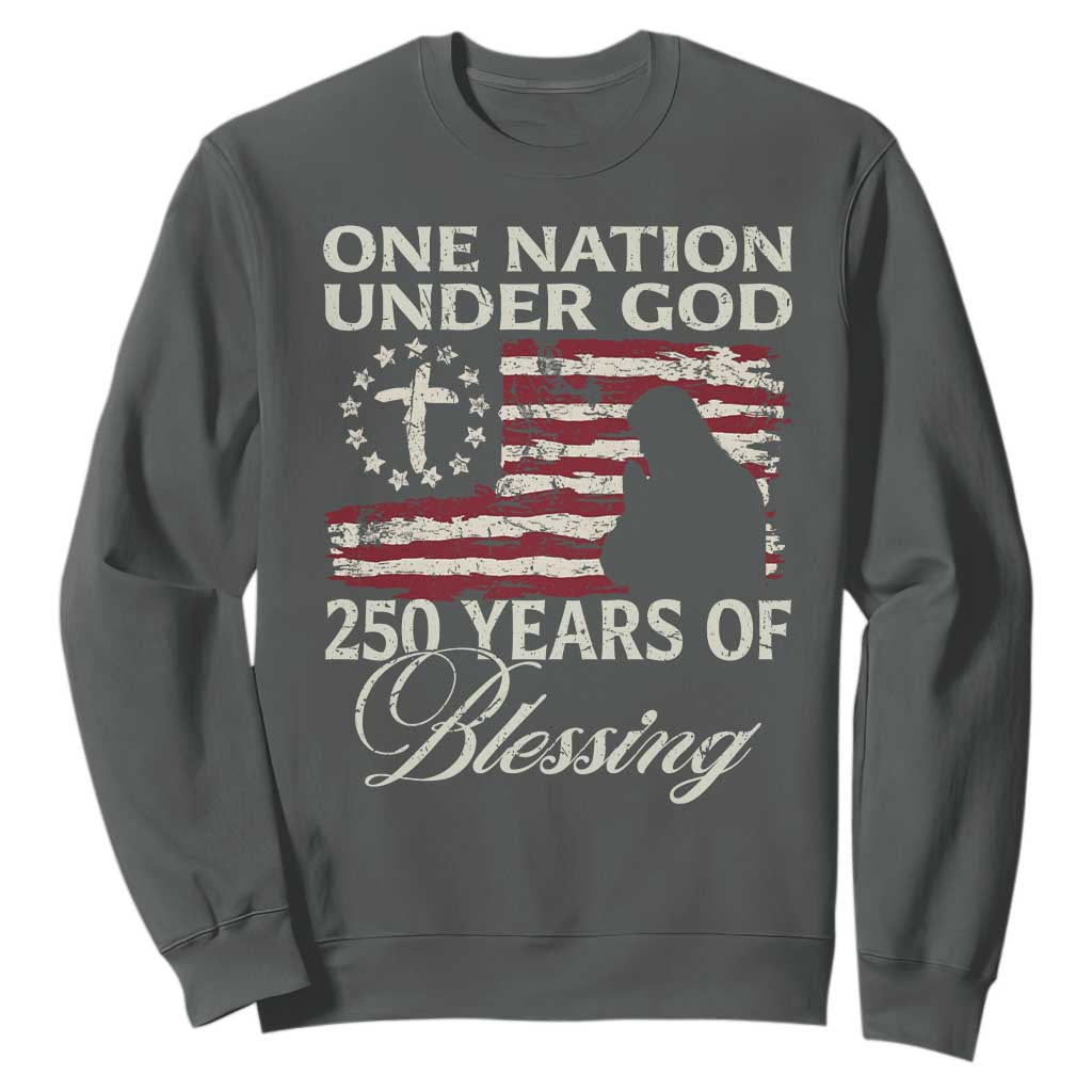 250th Anniversary USA Sweatshirt One Nation Under God 250 Years Of Blessing TS14 Dark Heather Print Your Wear
