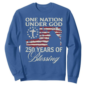 250th Anniversary USA Sweatshirt One Nation Under God 250 Years Of Blessing TS14 Royal Blue Print Your Wear