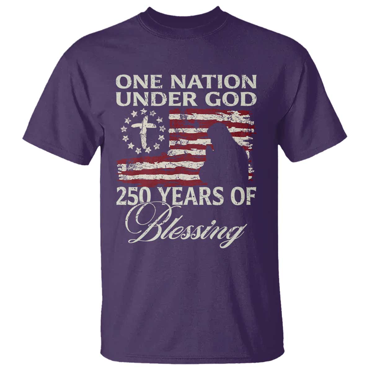 250th Anniversary USA T Shirt One Nation Under God 250 Years Of Blessing TS14 Purple Print Your Wear