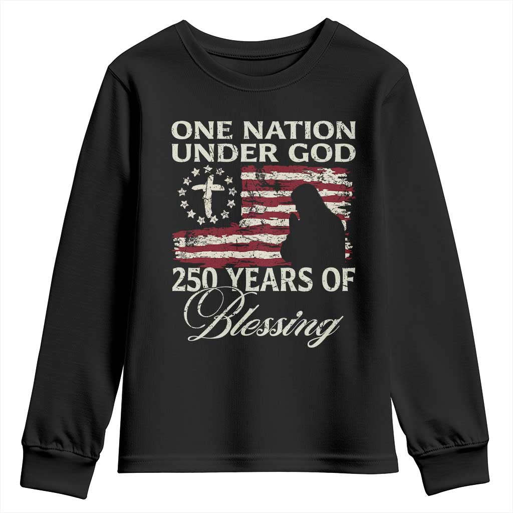 250th Anniversary USA Youth Sweatshirt One Nation Under God 250 Years Of Blessing TS14 Black Print Your Wear