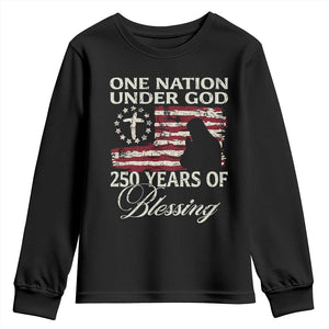 250th Anniversary USA Youth Sweatshirt One Nation Under God 250 Years Of Blessing TS14 Black Print Your Wear