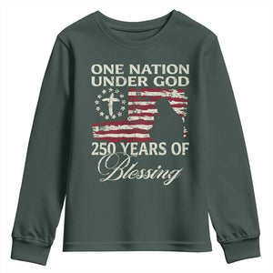 250th Anniversary USA Youth Sweatshirt One Nation Under God 250 Years Of Blessing TS14 Dark Forest Green Print Your Wear