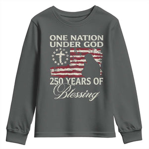 250th Anniversary USA Youth Sweatshirt One Nation Under God 250 Years Of Blessing TS14 Dark Heather Print Your Wear