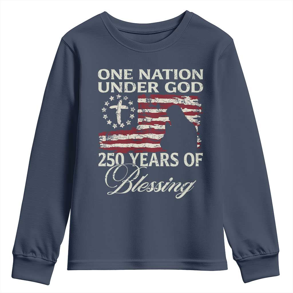 250th Anniversary USA Youth Sweatshirt One Nation Under God 250 Years Of Blessing TS14 Navy Print Your Wear