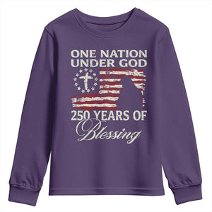 250th Anniversary USA Youth Sweatshirt One Nation Under God 250 Years Of Blessing TS14 Purple Print Your Wear