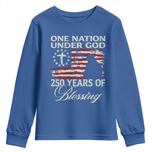 250th Anniversary USA Youth Sweatshirt One Nation Under God 250 Years Of Blessing TS14 Royal Blue Print Your Wear