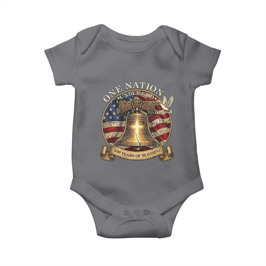 One Nation Under God 250 Years Of Blessing Baby Onesie Christian Cross Bald Eagle 4th of July TS14 Charcoal Print Your Wear