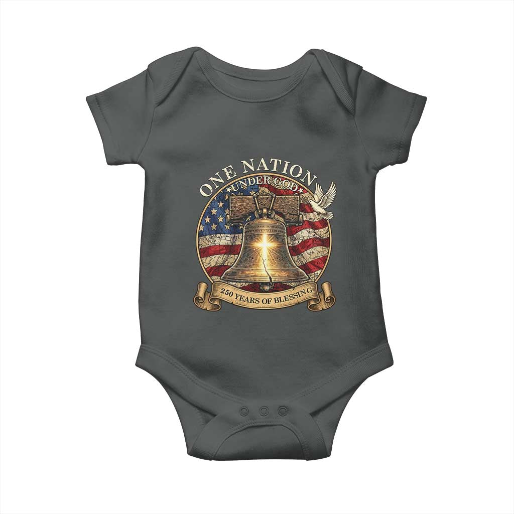 One Nation Under God 250 Years Of Blessing Baby Onesie Christian Cross Bald Eagle 4th of July TS14 Dark Heather Print Your Wear