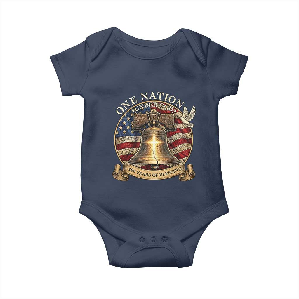 One Nation Under God 250 Years Of Blessing Baby Onesie Christian Cross Bald Eagle 4th of July TS14 Navy Print Your Wear
