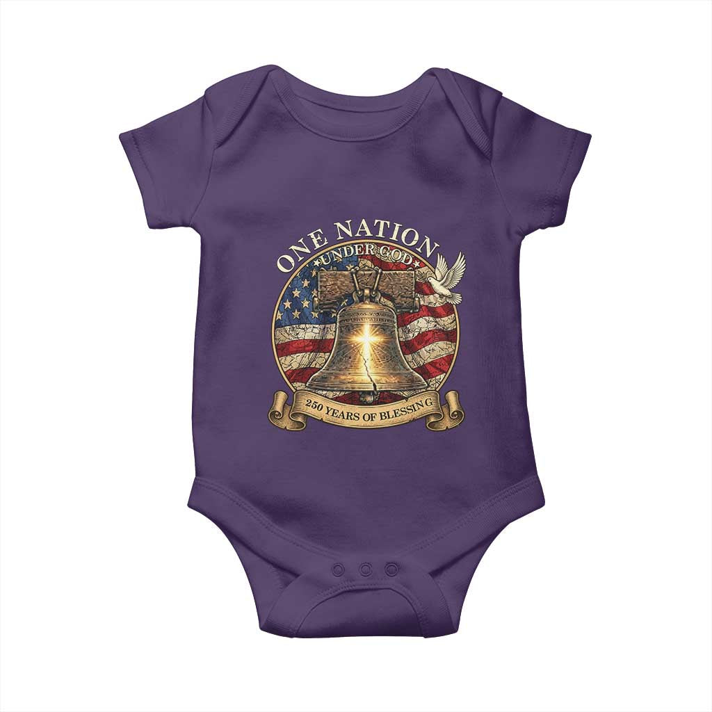 One Nation Under God 250 Years Of Blessing Baby Onesie Christian Cross Bald Eagle 4th of July TS14 Purple Print Your Wear