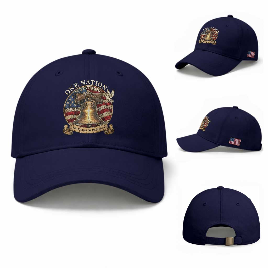 One Nation Under God 250 Years Of Blessing Baseball Cap Christian Cross Bald Eagle 4th of July TS14 Baseball Cap Universal Fit Dark Blue Print Your Wear