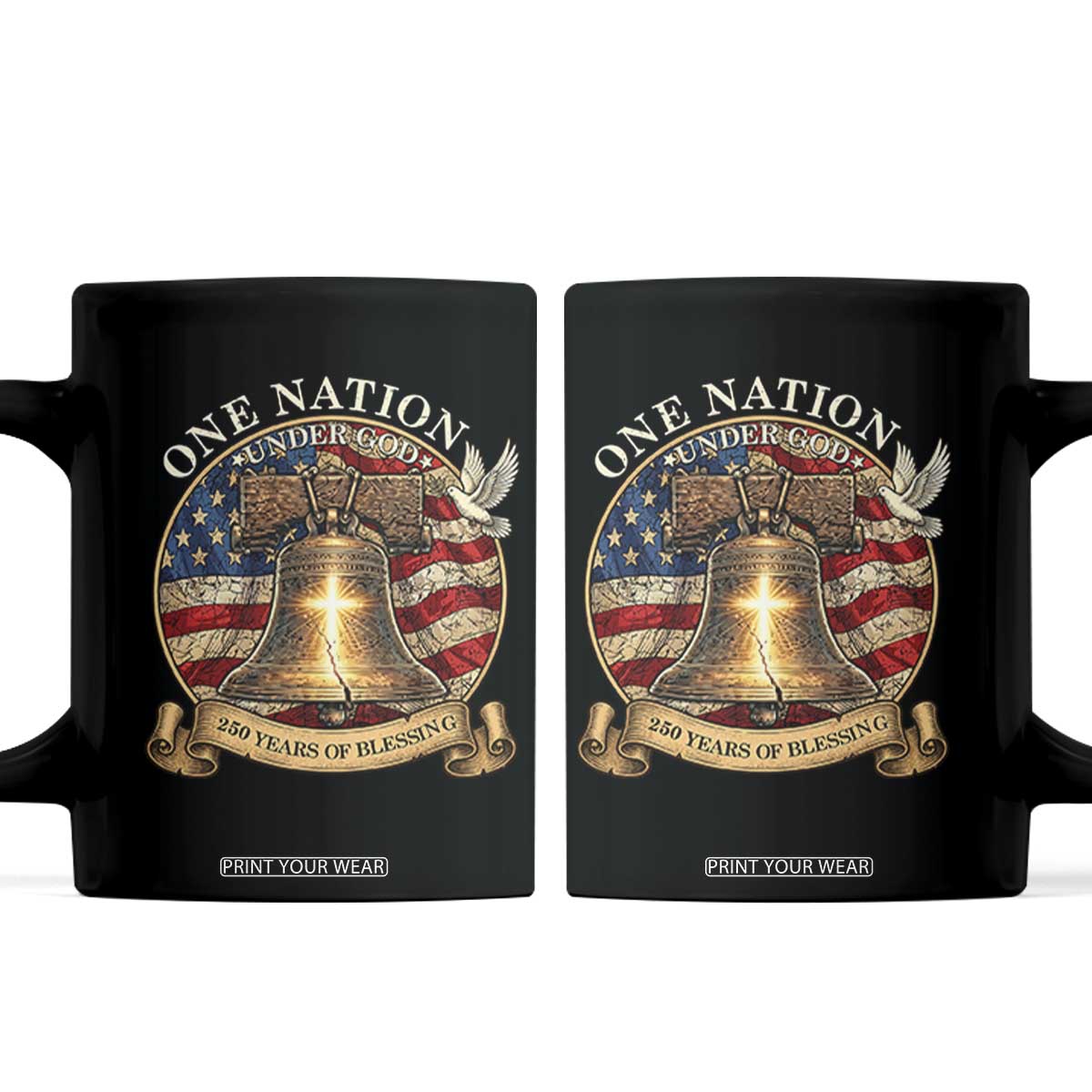 One Nation Under God 250 Years Of Blessing Coffee Mug Christian Cross Bald Eagle 4th of July TS14 Black Print Your Wear