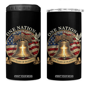 One Nation Under God 250 Years Of Blessing 4 in 1 Can Cooler Tumbler Christian Cross Bald Eagle 4th of July TS14 One Size: 16 oz Black Print Your Wear