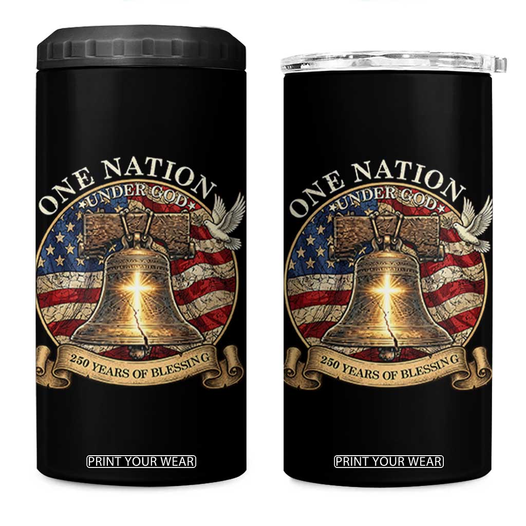 One Nation Under God 250 Years Of Blessing 4 in 1 Can Cooler Tumbler Christian Cross Bald Eagle 4th of July TS14 One Size: 16 oz Black Print Your Wear