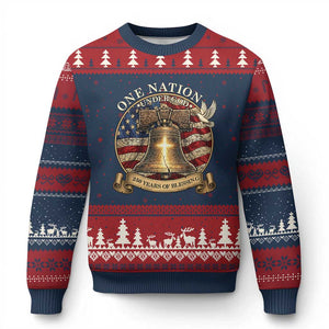 One Nation Under God 250 Years Of Blessing Ugly Christmas Sweater Christian Cross Bald Eagle 4th of July TS14 Navy Red Print Your Wear