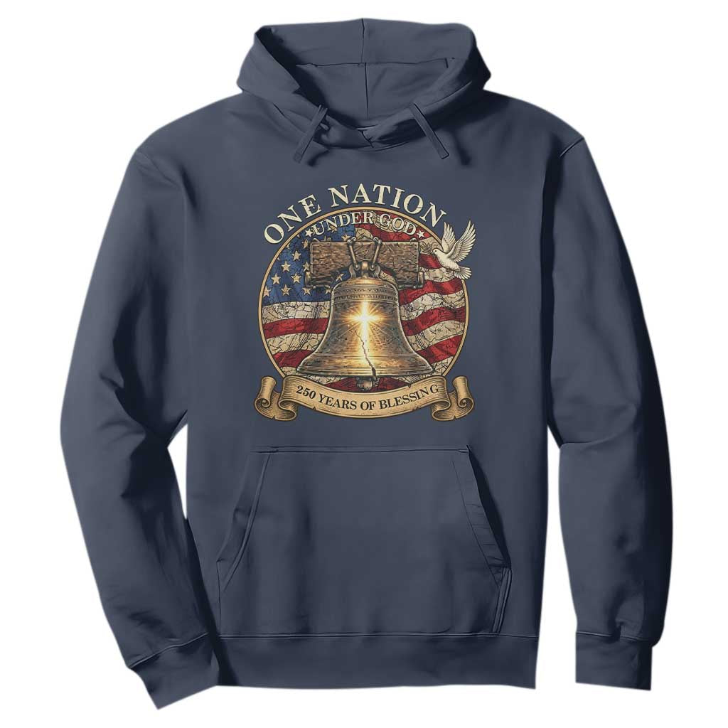 One Nation Under God 250 Years Of Blessing Hoodie Christian Cross Bald Eagle 4th of July TS14 Navy Print Your Wear